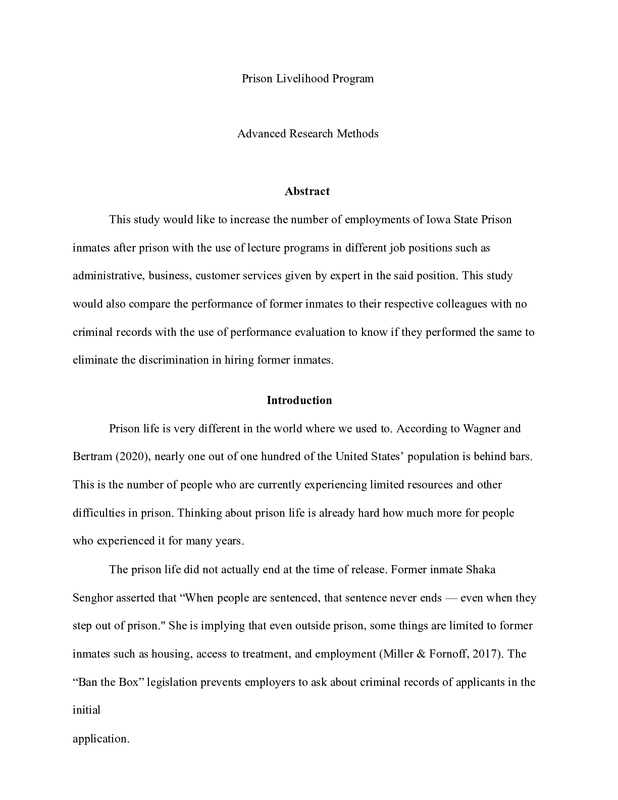 Preview image of Prison Livelihood Program.docx    Prison Livelihood Program  Advanced Research Methods document